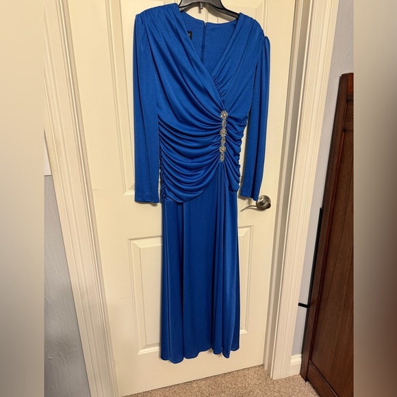 Jovani Vintage Dress 12 Drop Waist Midi Retro Royal Blue Beaded Glam Cosplay - Picture 2 of 6